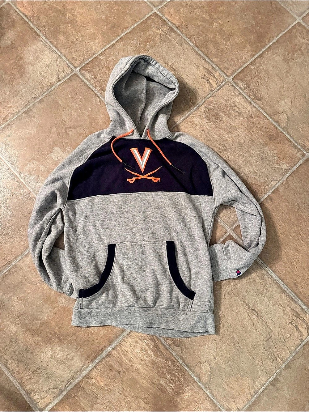 Champion University of Virginia UVA Color Block Hoodie Gray Large